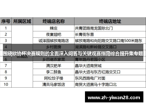围绕欧协杯决赛规则的全面深入问答与关键观赛指南综合提升集专题